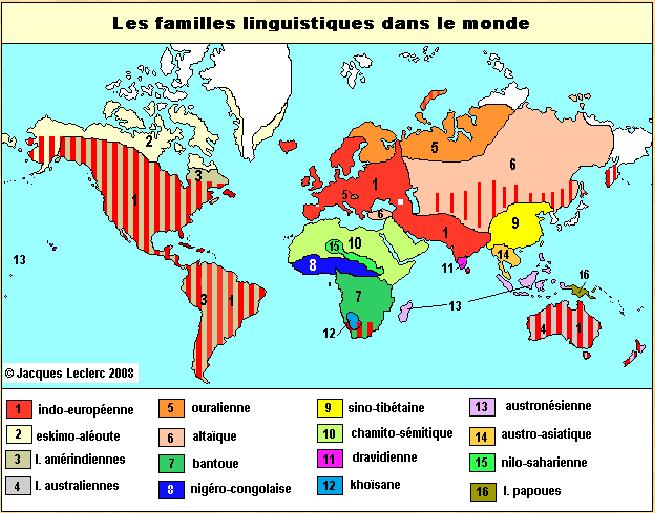 Répartition actuelle des familles linguistiques